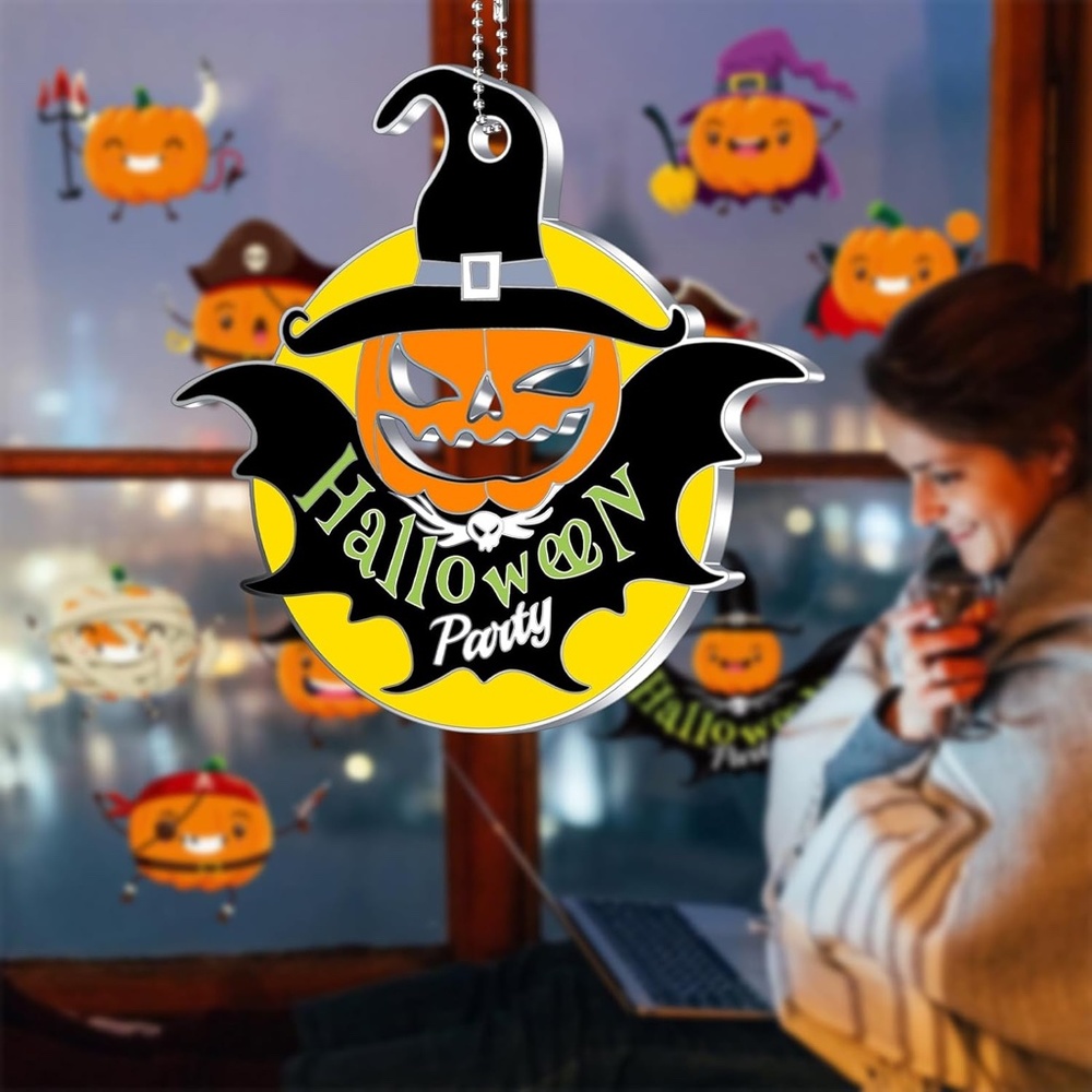 Halloween Glow In The Dark Sun Catcher Pumpkin Hanging Ornament Spooky Pumpkin